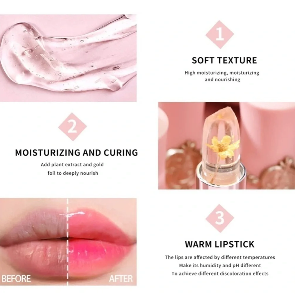 FLOWER Jelly Lipstick Set Temperature Change Moisturizer Color Change Li…